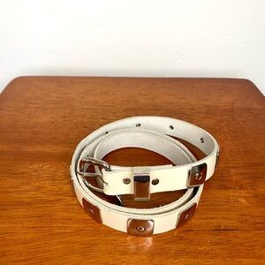 White Studded Genuine Leather Women's Belt Y2k Silver Toned Studded Punk Rock